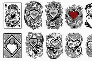 2 cards 2 hearts and 4 clubs in the background tattoo idea