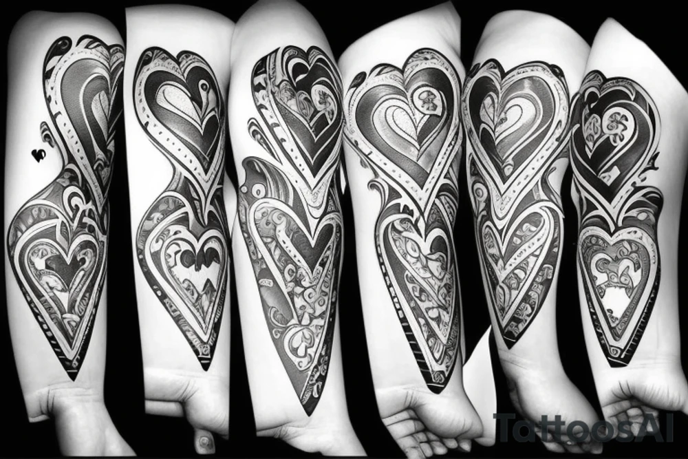 2 cards 2 hearts and 4 clubs in the background tattoo idea