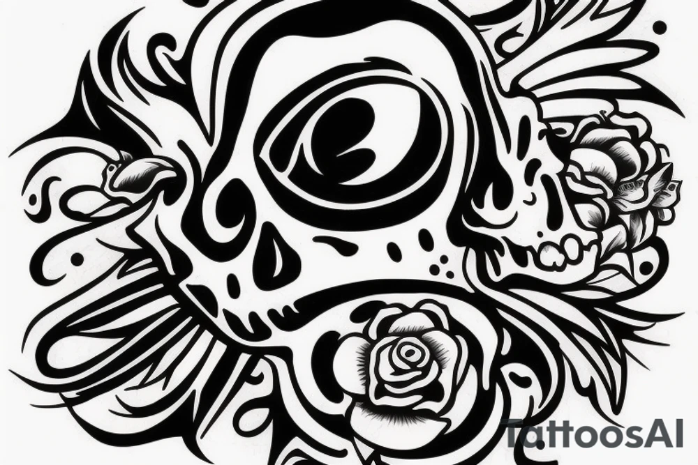 Droopy, melty eye with skull inside tattoo idea