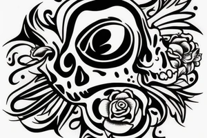 Droopy, melty eye with skull inside tattoo idea