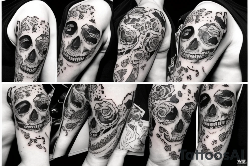 Droopy eye with skull behind tattoo idea