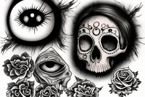 Scary eye with skull behind tattoo idea