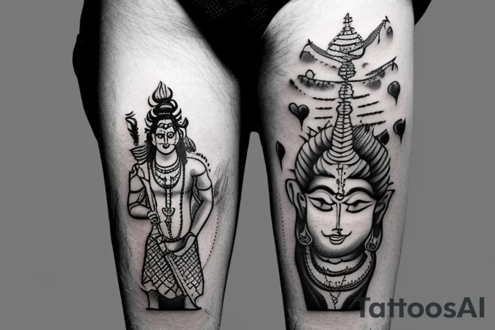 Himalayas hills with man playing cricket lord shiva tattoo idea