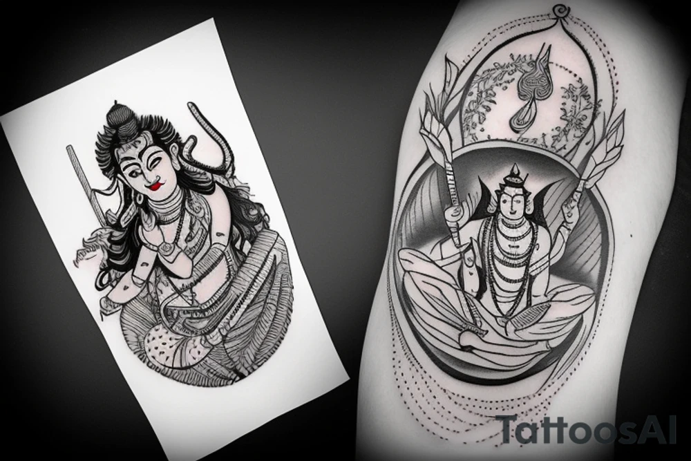 Himalayas hills with man playing cricket lord shiva tattoo idea
