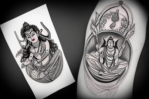 Himalayas hills with man playing cricket lord shiva tattoo idea