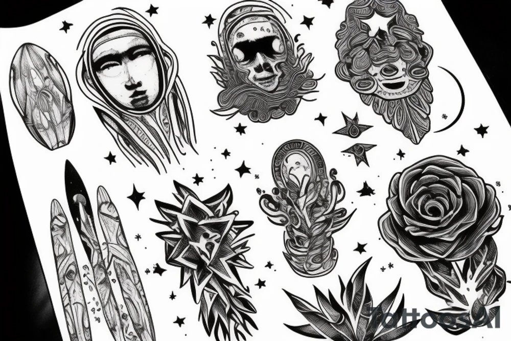 Astronaut, Space, ancient art, Philosophy, Moon, stars, plants tattoo idea