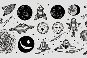 Astronaut, Space, ancient art, Philosophy, Moon, stars, plants tattoo idea