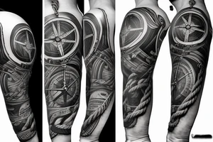 Nautical ship with compass and rope tattoo idea
