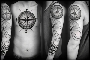 Nautical ship with compass and rope tattoo idea