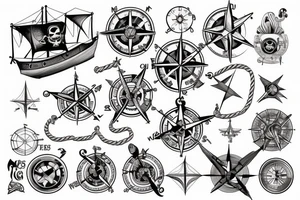 Pirate ship with compass and rope tattoo idea