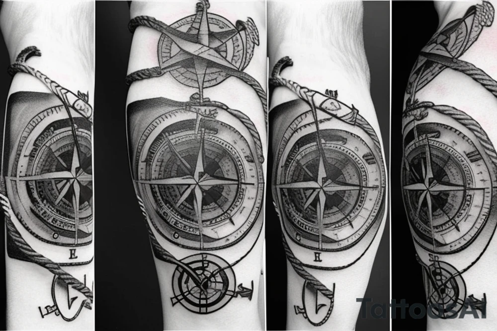 Pirate ship with compass and rope tattoo idea