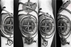 Pirate ship with compass and rope tattoo idea
