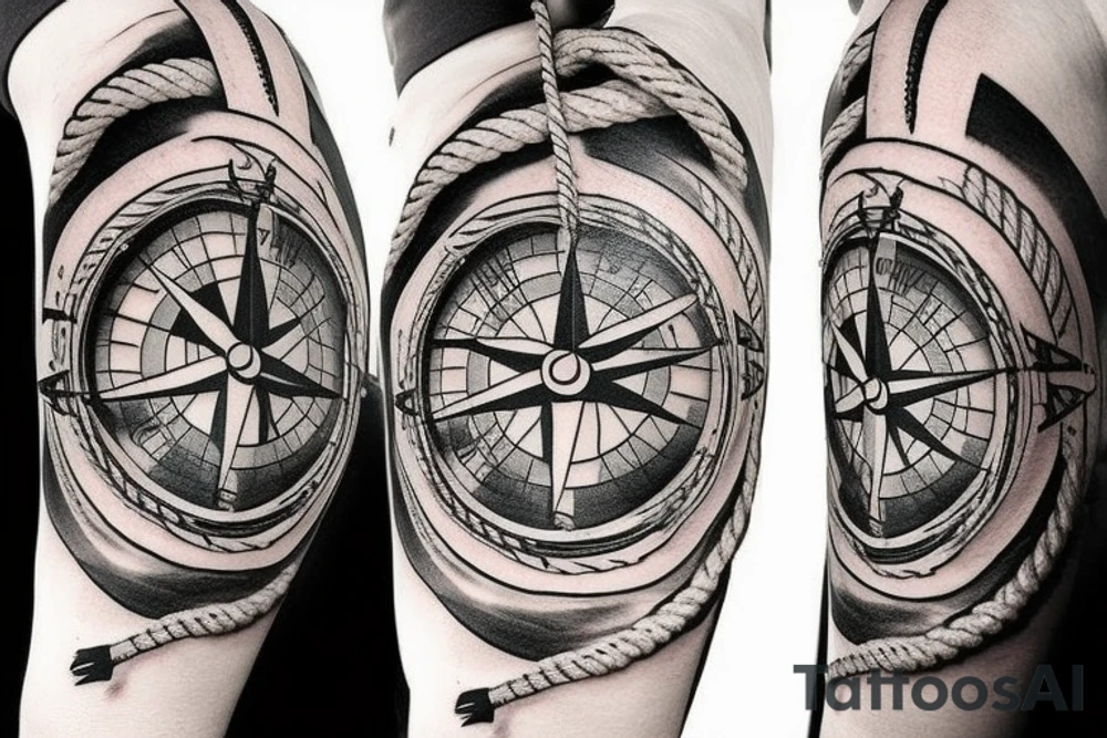 Pirate ship with compass and rope tattoo idea