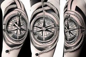 Pirate ship with compass and rope tattoo idea
