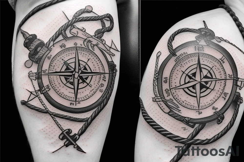Pirate ship with compass and rope tattoo idea