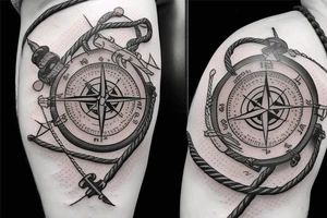 Pirate ship with compass and rope tattoo idea