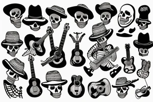 Skeleton man playing guitar with a sombrero tattoo idea