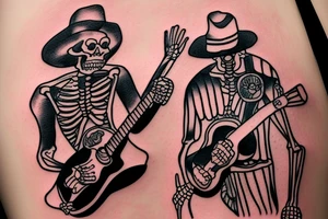 Skeleton man playing guitar with a sombrero tattoo idea