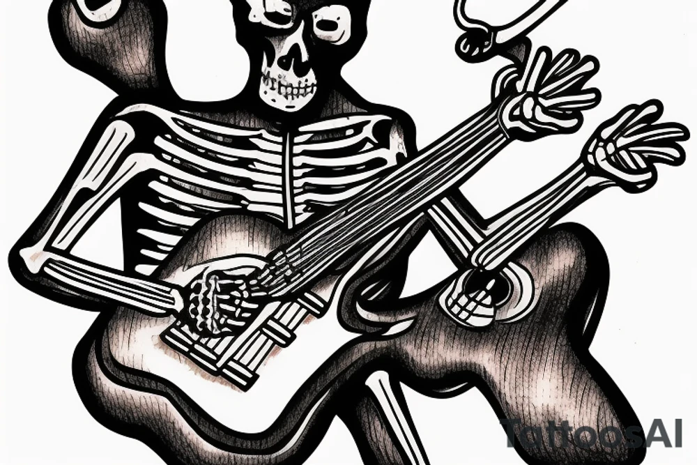 Skeleton man playing guitar with a cigar tattoo idea