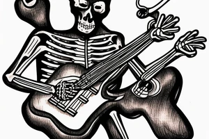 Skeleton man playing guitar with a cigar tattoo idea