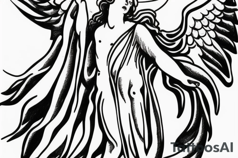 greek statue of an angel with 3 stars above head tattoo idea