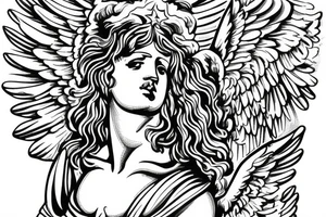 greek statue of an angel with 3 stars above head tattoo idea