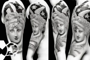 greek statue of an angel with 3 stars above head tattoo idea