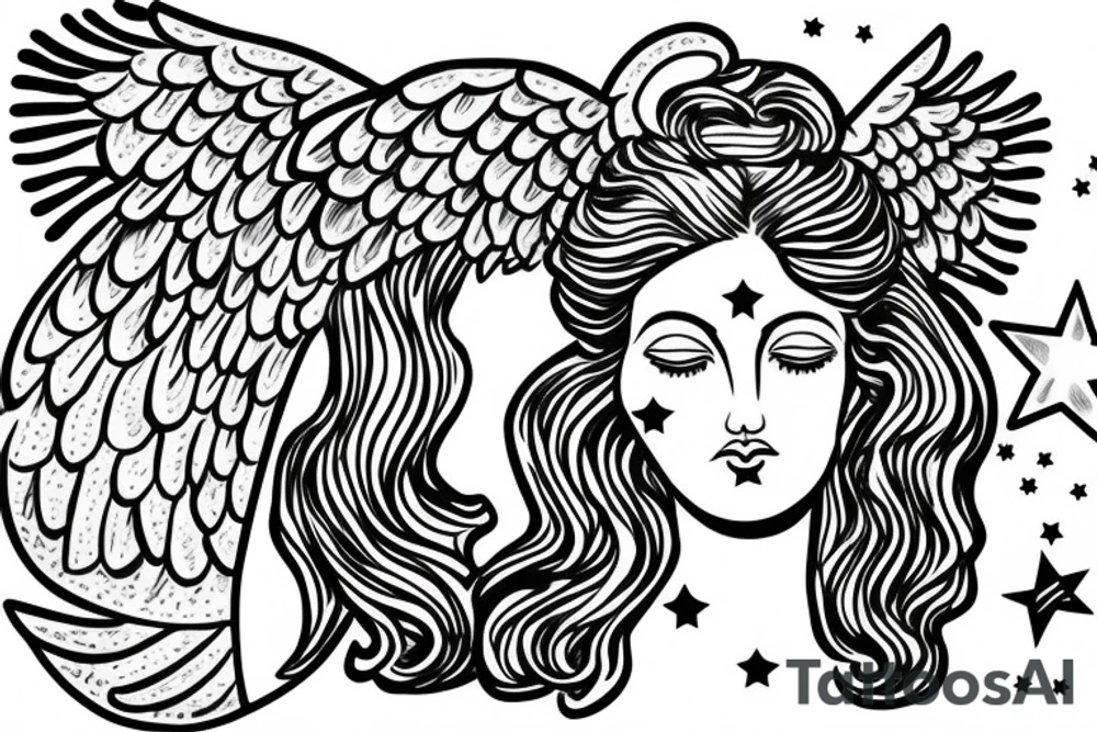 greek statue of an angel with 3 stars above head tattoo idea