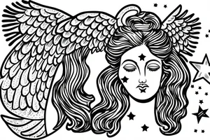 greek statue of an angel with 3 stars above head tattoo idea