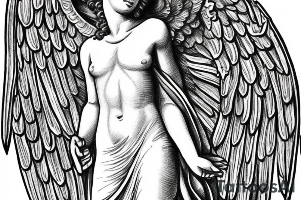 greek statue of an angel with 3 stars above head tattoo idea