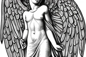 greek statue of an angel with 3 stars above head tattoo idea