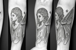 greek statue of an angel with 3 stars above head tattoo idea