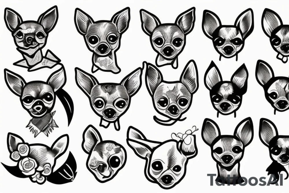 Deerhead chihuahua and a guava and a jasmine flower tattoo idea