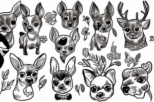 Deerhead chihuahua and a guava and a jasmine flower tattoo idea