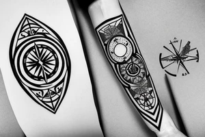 compass with geometric ornaments fineline style tattoo idea