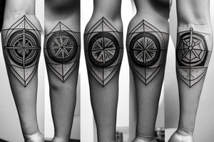 compass with geometric ornaments fineline style tattoo idea