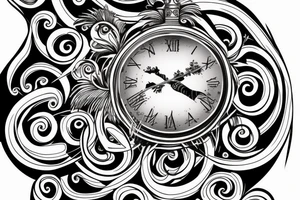 clock with Latin characters combined with a tree, tree trunk to wrap around tattoo idea