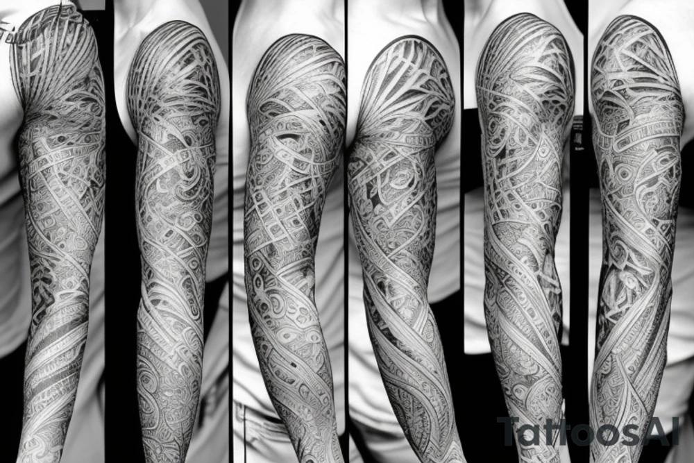A full sleeve designed in black work tattoo idea
