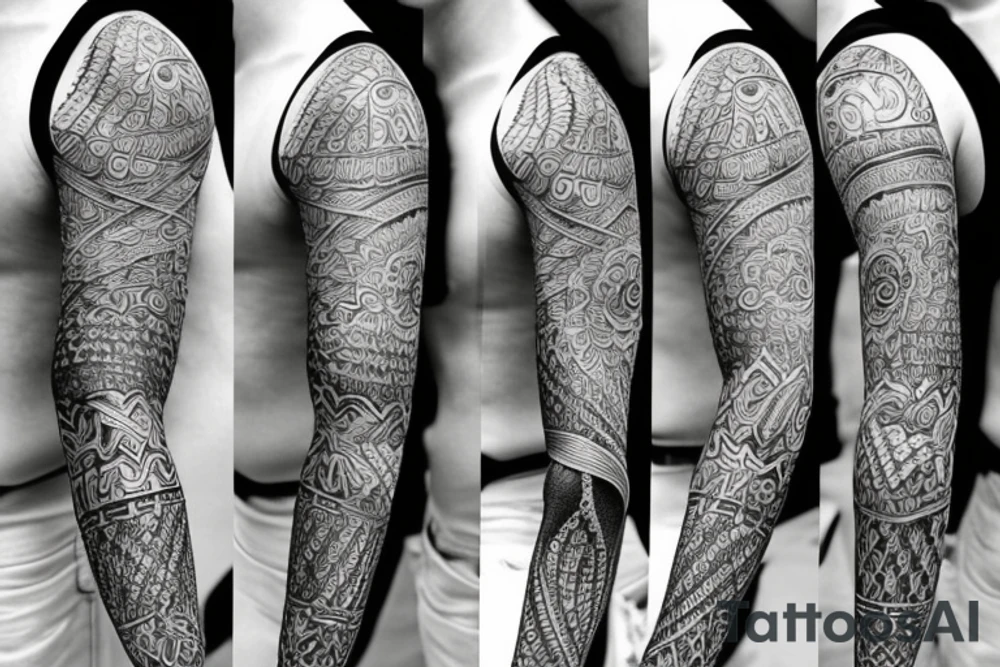 A full sleeve designed in black work tattoo idea