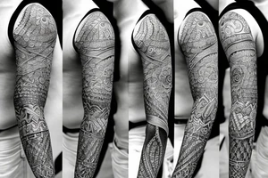 A full sleeve designed in black work tattoo idea
