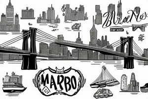 New York City with the Brooklyn bridge transforming into the Mario Cuomo Bridge tattoo idea