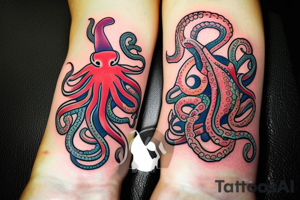 a tattoo of a neo traditional colored octopus tattoo idea