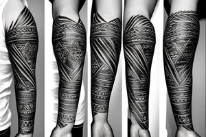 Tribal forearm tattoo that encompasses the sun behind the tree tattoo idea