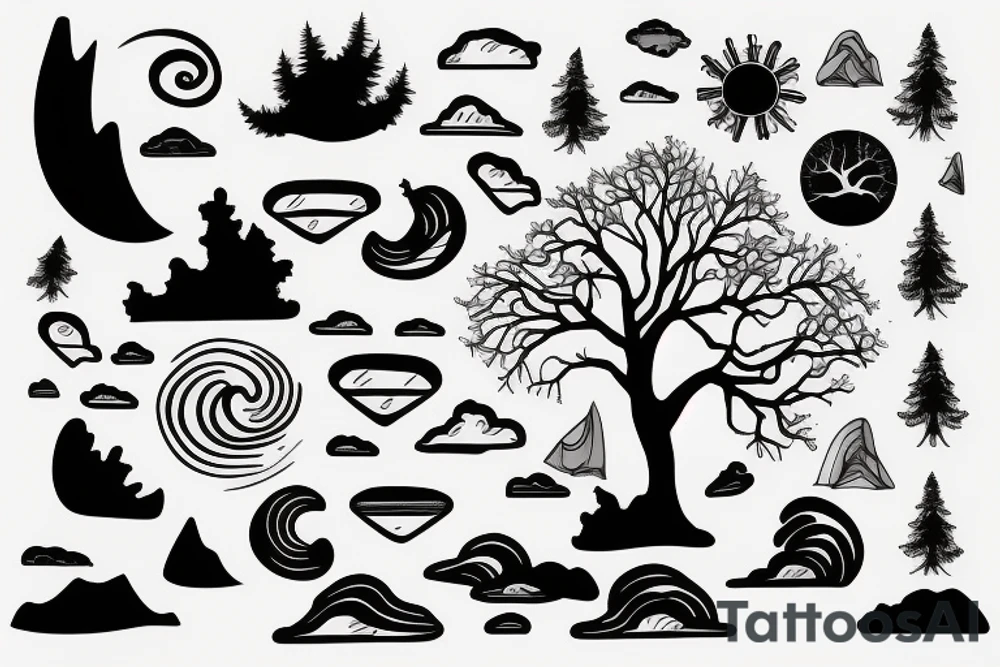 Wave, lighting, tree, sea tattoo idea