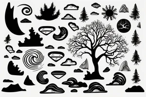 Wave, lighting, tree, sea tattoo idea