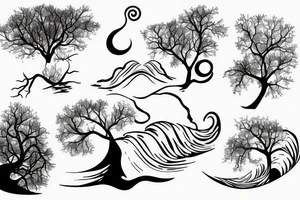 Wave, lighting, tree, sea tattoo idea