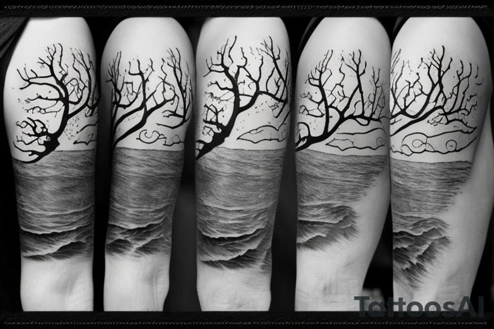 Wave, lighting, tree, sea tattoo idea