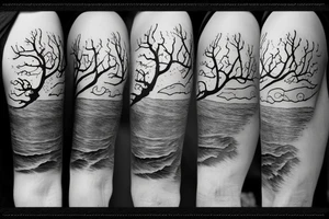 Wave, lighting, tree, sea tattoo idea