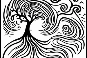 Wave, lighting, tree, sea tattoo idea