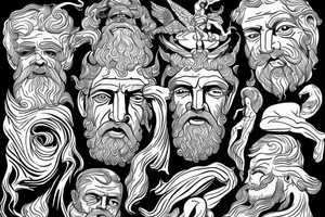 A statue of Poseidon splintering his face and under it is an old man tattoo idea